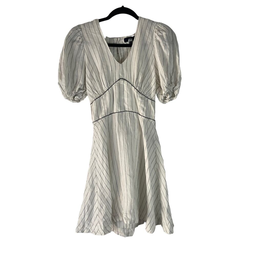 N12H‎ Women's Size Small 2-4 Erin Dress 100% Linen Off White Stripe Mini Dress